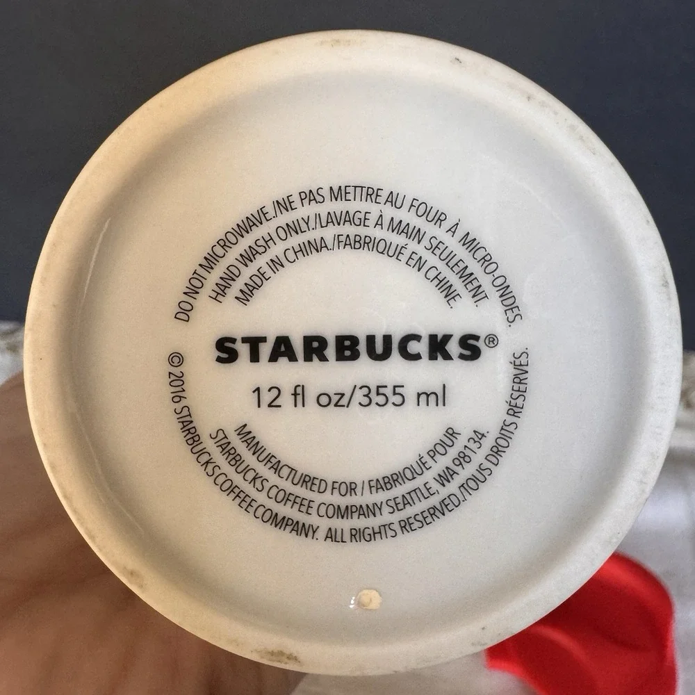Starbucks Tumbler Ceramic Travel Coffee Mug White 12 Oz with Red Generic Lid